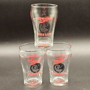 Vintage Miller High Life Mini Tasting Glasses 4 Inch Girl In Moon ACL Set Of 3